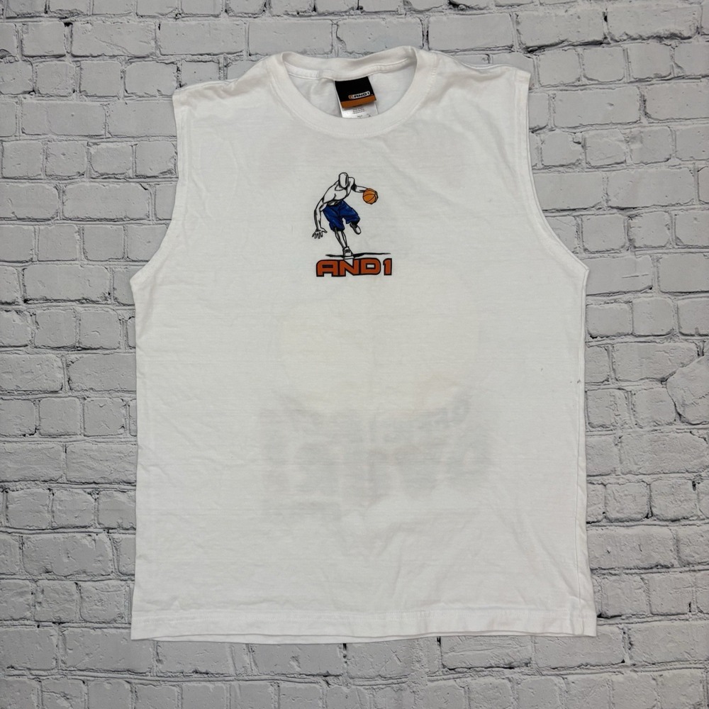 Vintage Y2K And1 Basketball White Tank Top Shirt Youth Boys Large Game’s Over
